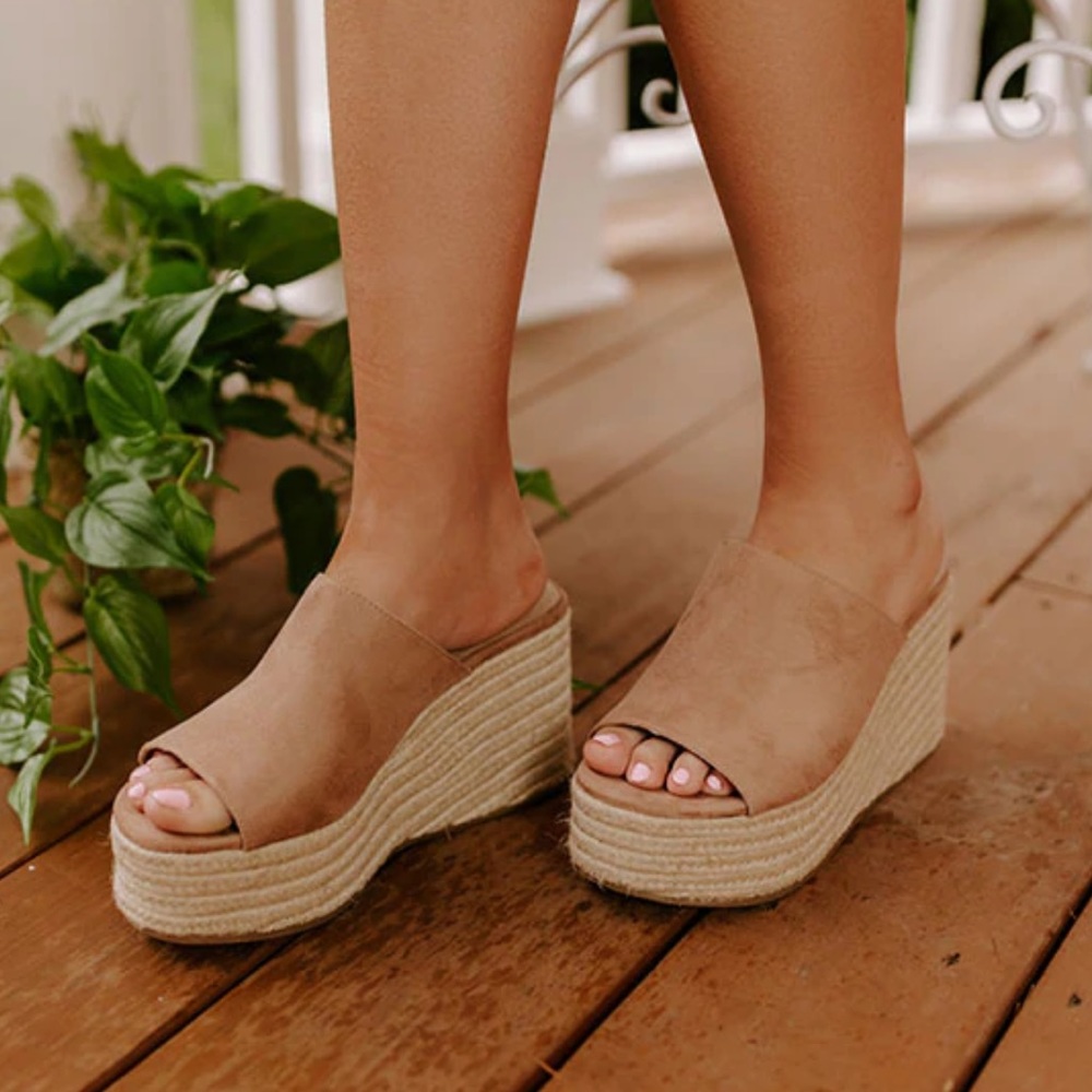 Taupe Faux suede Slip on Espadrille platform - Picture 3 of 3